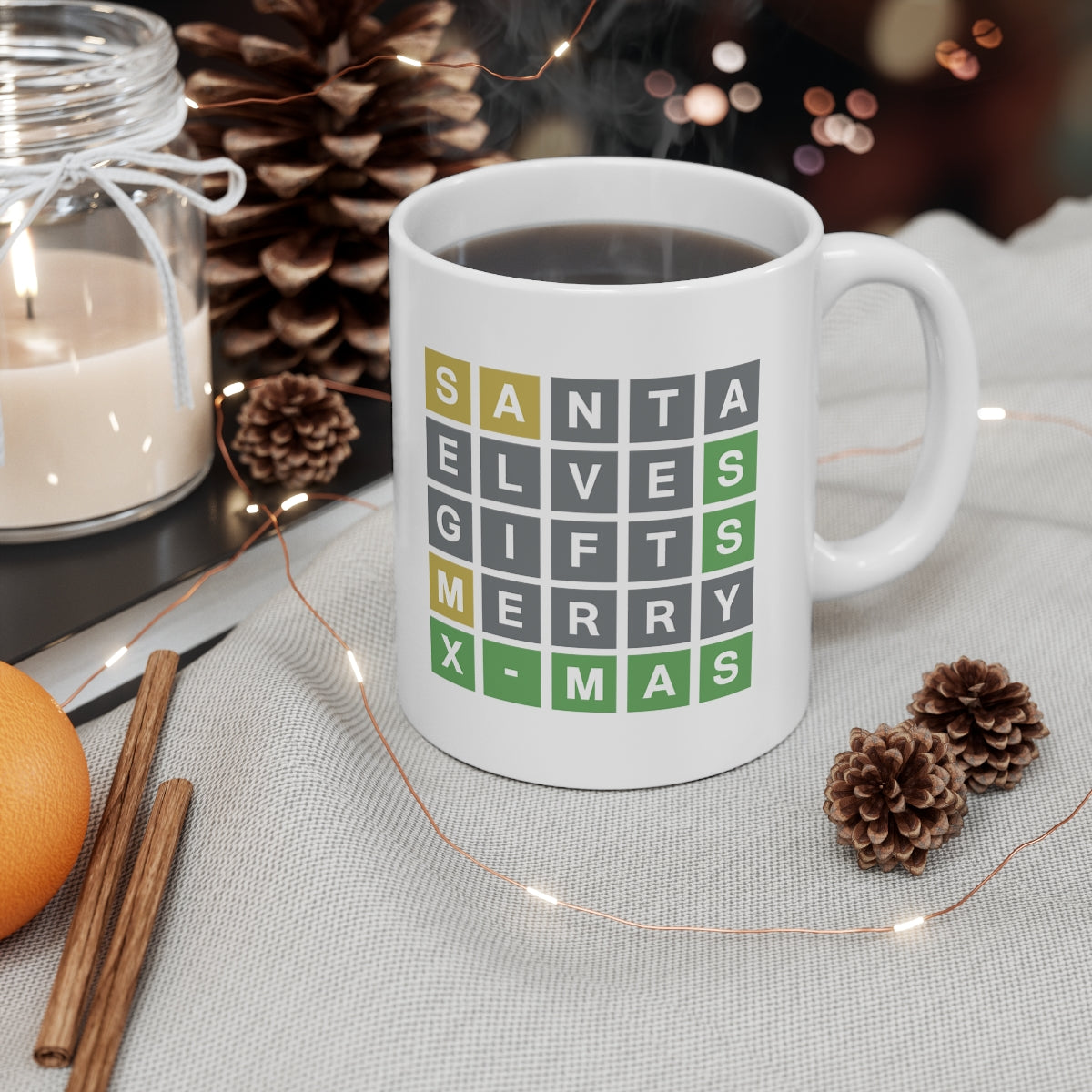 Wordle Christmas Mug 11oz 2 Sided, Christmas Gift for Wordle Lovers, Wordle Mom Wordle Dad Gift, Wordle Holiday, Never Too Early for Xmas