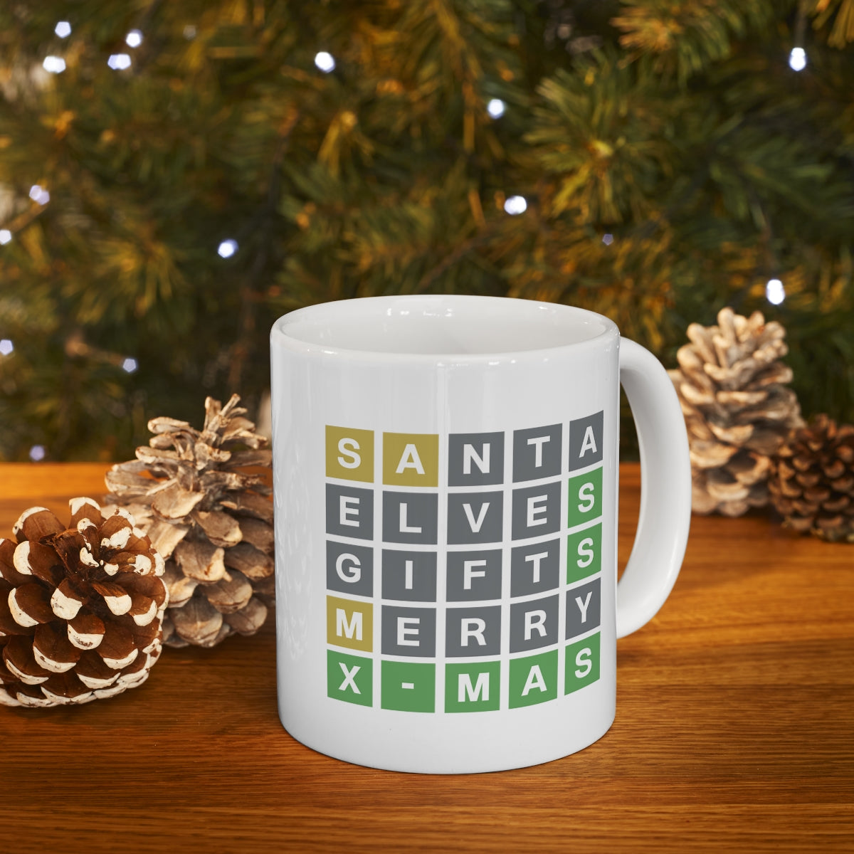 Wordle Christmas Mug 11oz 2 Sided, Christmas Gift for Wordle Lovers, Wordle Mom Wordle Dad Gift, Wordle Holiday, Never Too Early for Xmas