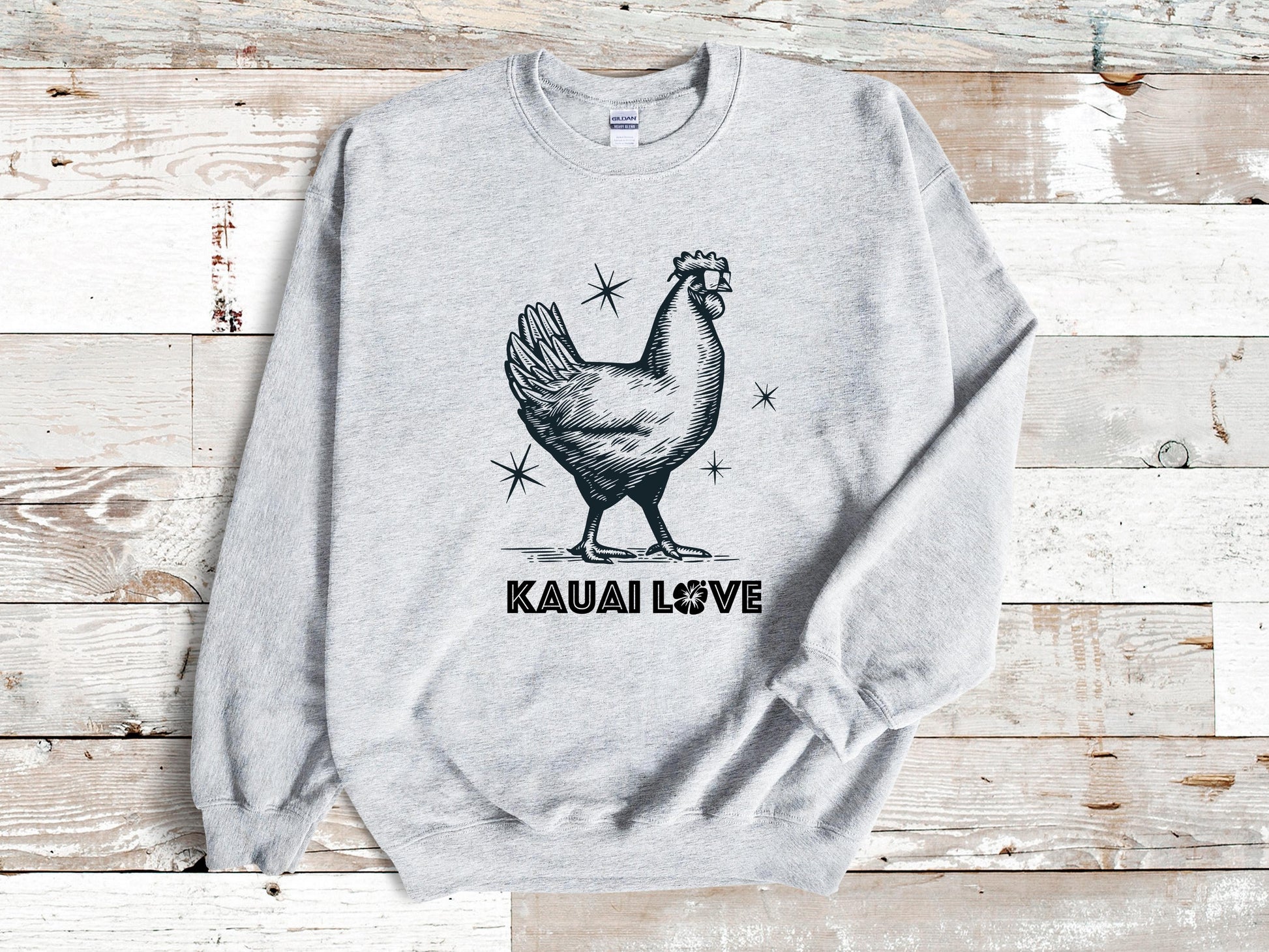 Kauai Love Sweatshirt Sweater, Hawaii Cool Chicken | I love Hawaii, I love Kauai | 808 State | Aloha State | Aloha Spirit | Vintage Hawaii - DarlimStudio